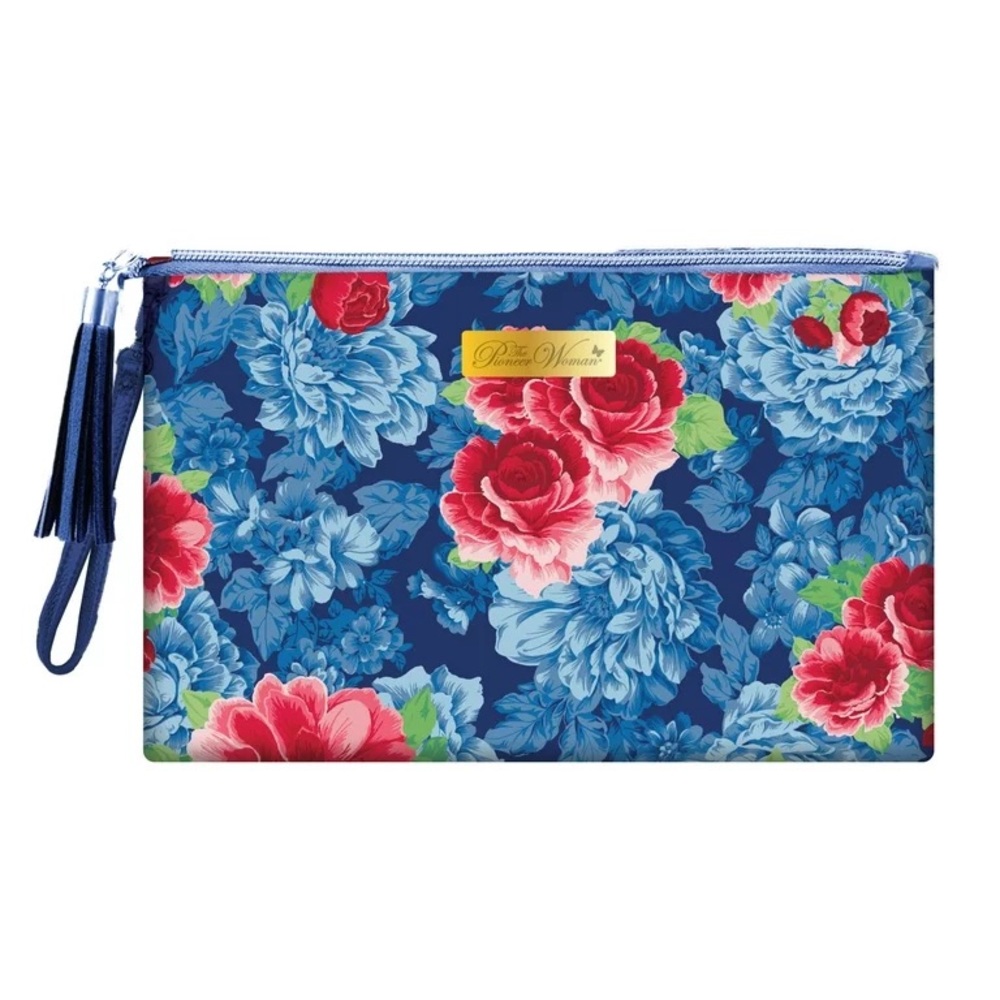 🆕 The Pioneer Woman Blue Floral Zippered  Cosmetic Makeup Bag